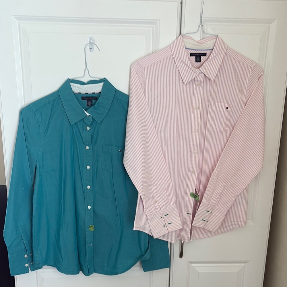 Tommy Hilfiger Teal and Pink Button Down Shirts